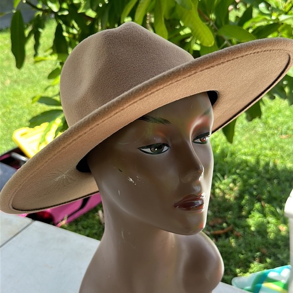 Wide Brim Felt Fedora Hat in Light Brown One Size main image 10